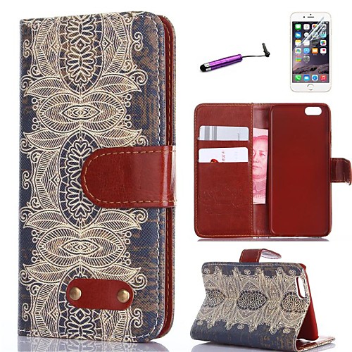 Retro Design Pattern PU Leather Full Body Cover with Card Stylus and Protective Slot for iPhone 6