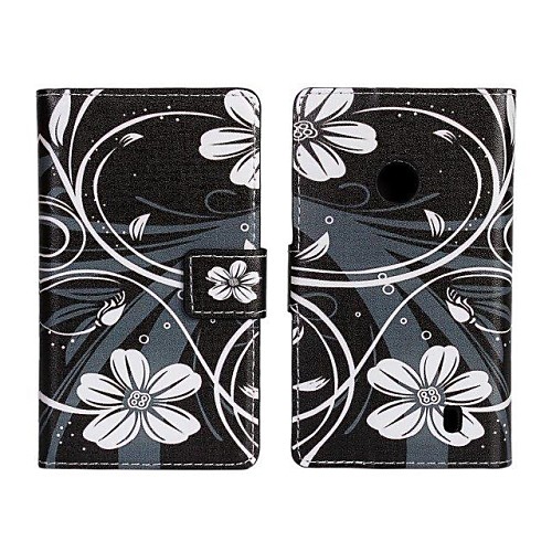 Wallet Style White Flowers PU Leather Full Body Case with Stand and Card Slot for Nokia Lumia 520