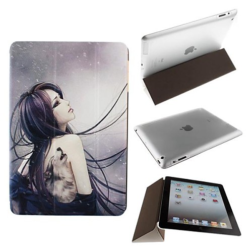 The Wolf Tattoo Girl Pattern PU Leather Clever Cover Thin Transparent Hard Plastic Shell for iPad 2/3/4