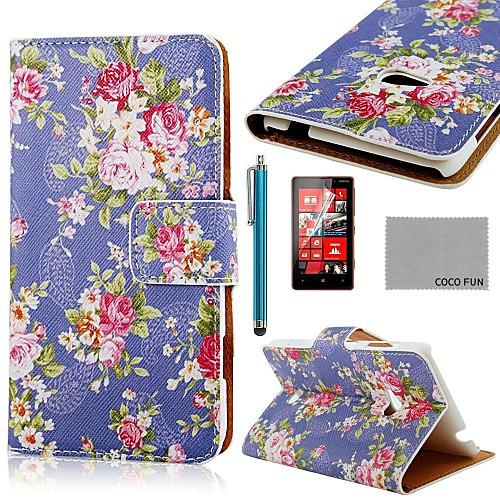 COCO FUN Rose Blue Pattern PU Leather Full Body Case with Screen Protector, Stylus and Stand for Nokia Lumia N625