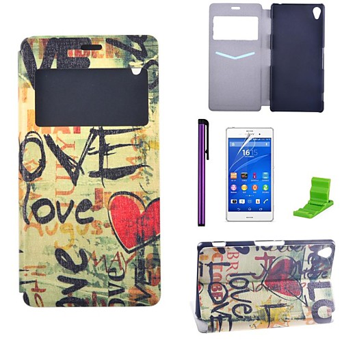 Spray Paint Love Pattern PU Leather Case with Screen Protector,Stylus and Stand for Sony Xperia Z3 L55T