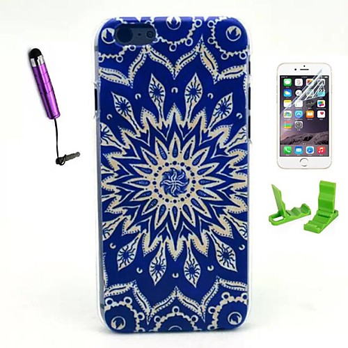 Blue Sun Flowers Pattern PC Hard Case with Stylus Pen and Screen Protector for iPhone 6