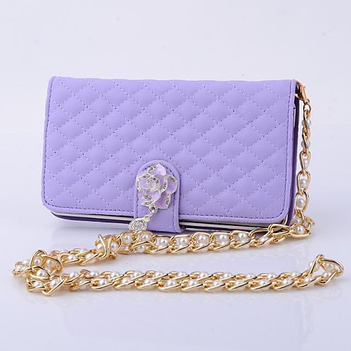 1.1m String of Pearls Camellia Pendent PU Leather Full Body Case with Stand for SAMSUNG GALAXY S5 I9600(Assorted Colors)