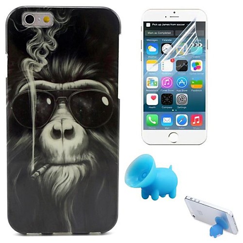 Monkey Pattern of Smoking TPU Soft Case with Stand and Protective Film for iPhone 6