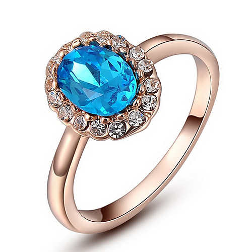 Roxi Exquisite Rose-Golden Blue Stone With Aaa Zircons Statement Rings(1 Pc)