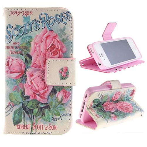 Big Flower Set PU Leather Case with Card Slot and Stand for iPhone 4s