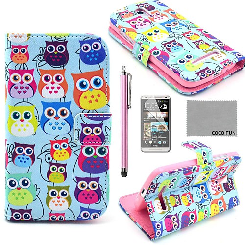 COCO FUN Cute Owl Pattern PU Leather Case with Screen Protector, Stylus and Stand for HTC Desire 500