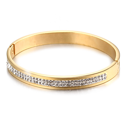 Fashion Double Lines Stone Gold Stainless Steel Tennis Bracelet(1 Pc)