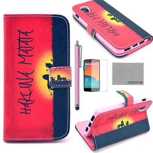 COCO FUN Hakuna Sunset Pattern PU Leather Full Body Case with Screen Protector, Stylus and Stand for LG Google Nexus 5