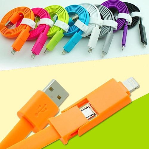 1м 3.3ft 2-в-1 USB до 8-контактный / MicroUSB зарядки, синхронизации данных плоский кабель для iPhone5 / 5S / 6/6 плюс / Samsung бесплатной доставкой