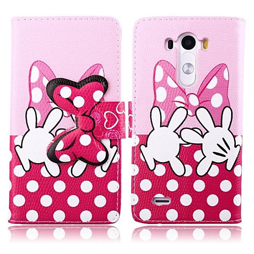 Pink and Red Color Bowknot Pattern PU Leather Full Body Cover with Card Slot for LG G3