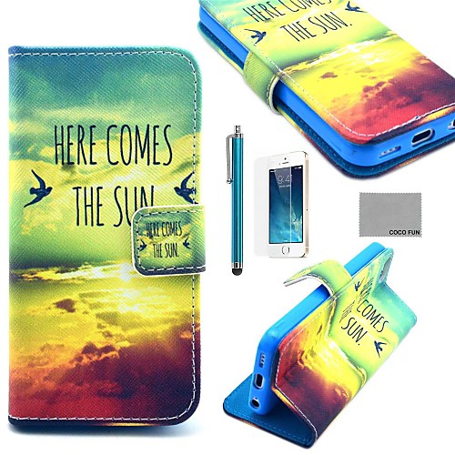 COCO FUN Sun Bird Pattern PU Leather Full Body Case with Film, Stand and Stylus for iPhone 5/5S