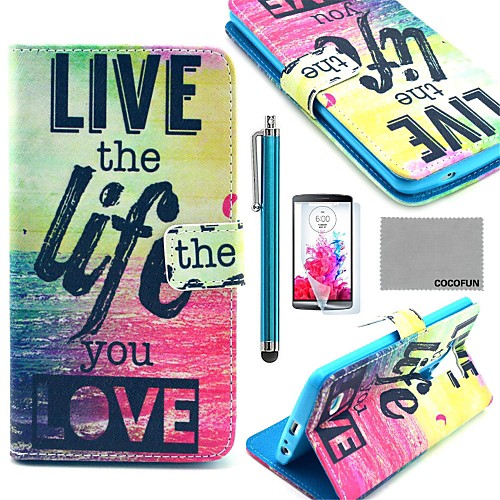 COCO FUN Love Life Pattern PU Leather Full Body Case with Screen Protector, Stylus and Stand for LG G3 D850