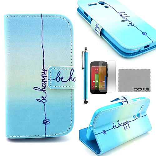 COCO FUN Cute Smile Pattern PU Leather Full Body Case with Screen Protector, Stylus and Stand for Motorala Moto G