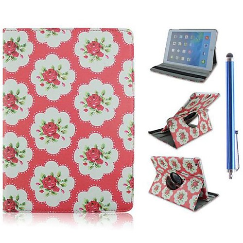 Rose Pattern PU Leather Full Body Case with Stand and Capacitance Pen for iPad Air