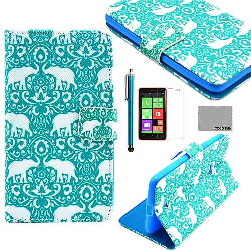 COCO FUN Green Elephant Pattern PU Leather Full Body Case with Screen Protector and Stylus for Nokia Lumia N625