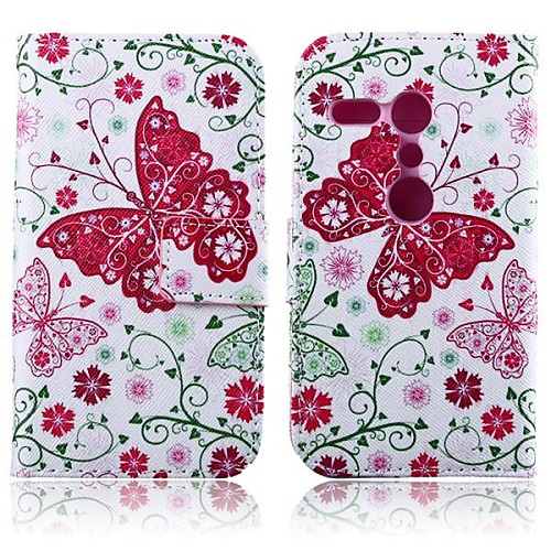 Butterfly and Flower Pattern PU Leather Full Body Cover with Card Slot for Motorola Moto G