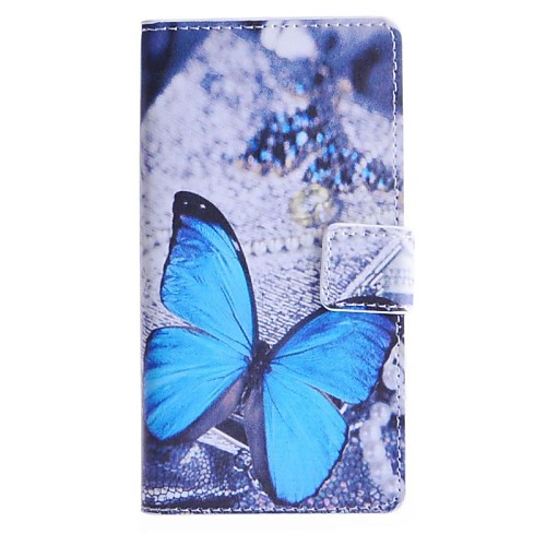 Blue Butterfly Pattern PU Leather Case with Stand and Card Slot for Sony Xpeira E3