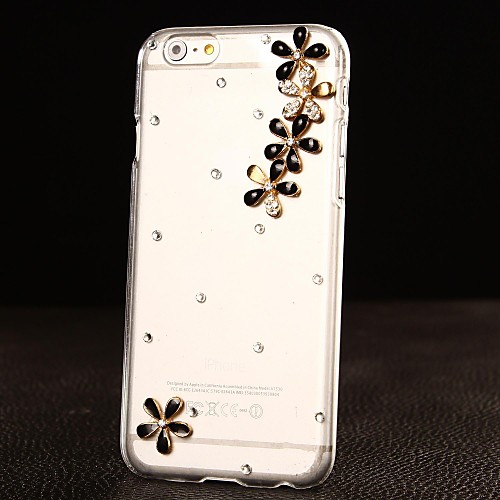 DIY Black Flowers with Rhinestones Pattern Plastic Hard Cover for iPhone 6