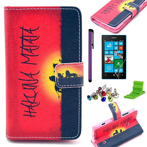 Hakuna Matata Pattern PU Leather Case with Screen Protector,Stylus,Dust Plug and Stand for Nokia Lumia N520