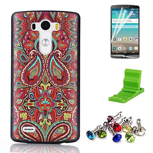 Decorative Pattern PC Hard Case with Screen Protector,Anti-dust Plug and Stand for LG G3