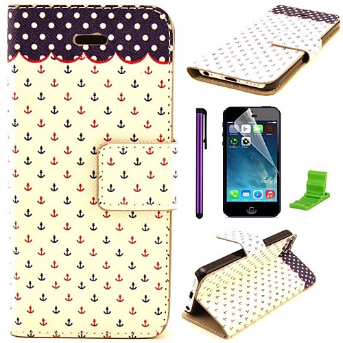 Blue and Red Snow Pattern PU Leather Case with Screen Protector and Stylus for iPhone 5C