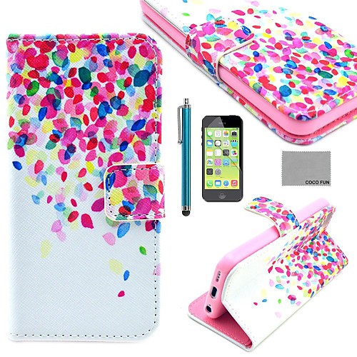 COCO FUN Colorful Dots Pattern PU Leather Full Body Case with Screen Protector,Stylus and Stand for iPhone 5C