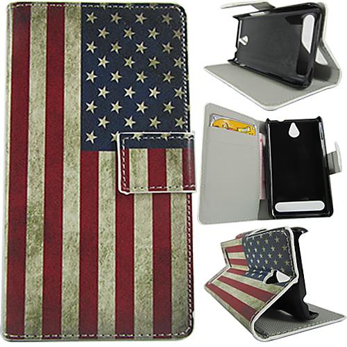 Wallet Style Vintage American Flag PU Leather Full Body Cover with Stand and Card Slot for Sony Xperia E1