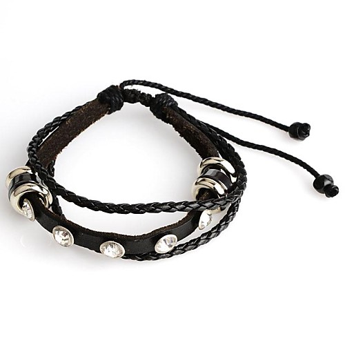 Fashion Supper Value Price Fashion Punk  Genuine Leather and PU Rhinestone Adjustable Bracelet