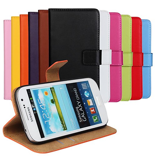 Solid Color Genuine Leather Full Body Cover with Card and Stand Case for Samsun Galaxy Grand Neo I9060 (Assorted Color)