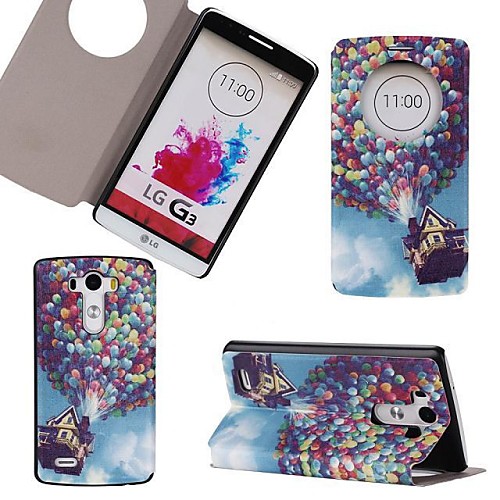 Balloons Flying House Pattern PU Leather Open Window Full Body Case Stand Case for LG G3