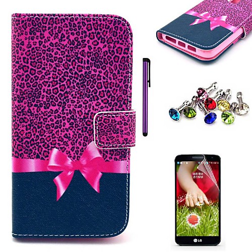 Leopard Bow Pattern PU Leather Case with Screen Protector,Stylus and Dust Plug for LG G2/D802