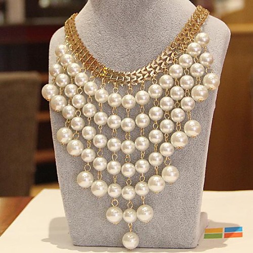 Z&x европейский стиль роскошной имитация жемчуга кисточки заявление ожерелье