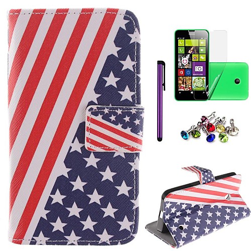 American Flag Pattern PU Leahter Case with Film,Stylus and Dust Plug for Nokia Lumia 630/635