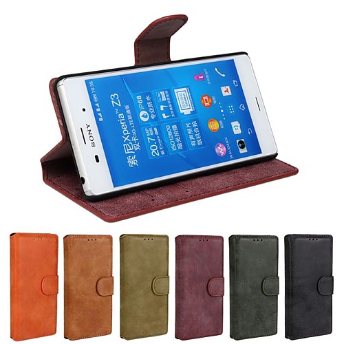 Retro Scrub PU Leather Full Body Cover with Stand and Card Slot for Sony Xperia Z3  (Assorted Color)