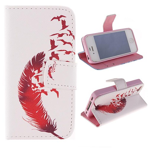 Red Feather Design PU Full Body Case with Stand with Card Slot for iPhone 4/4S