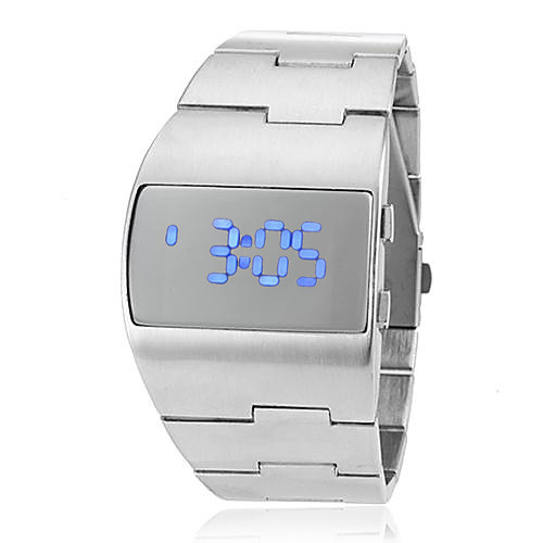 Men's Futuristic Blue LED Digital Silver Steel Band Wrist Watch