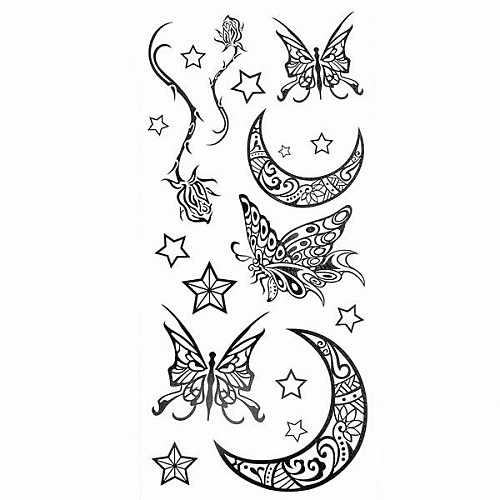 1pc Moon and Star Waterproof Tattoo Pattern Temporary Tattoo Sticker for Body Art(18.5cm8.5cm)