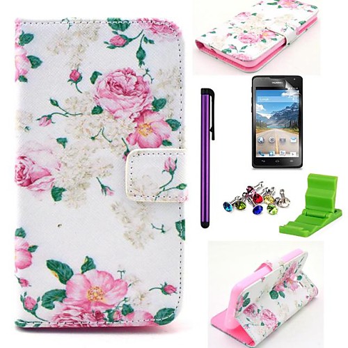 Rose Flower Pattern PU Leather Case with Screen Protector,Stylus, Dust Plug and Stand for Huawei Y530