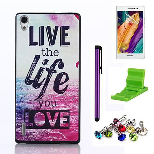 Live Life Sea Pattern PC Hard Case with Screen Protector,Stylus, Anti-dust Plug and Stand for Huawei P7