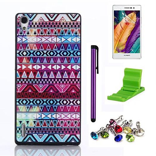 Tribal Symbols Pattern PC Hard Case with Screen Protector,Stylus, Anti-dust Plug and Stand for Huawei P7