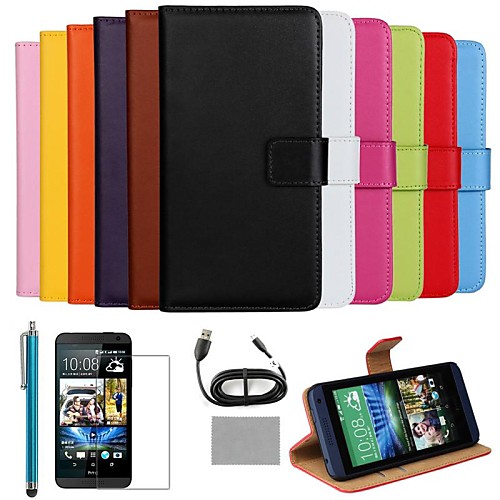 COCO FUN Luxury Ultra Slim Solid Color Genuine Leather Case with Screen Protector,Cable and Stylus for HTC Desire 610