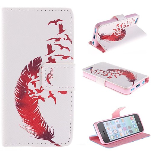 Red Feather Design PU Full Body Case with Stand with Card Slot for iPhone 5C