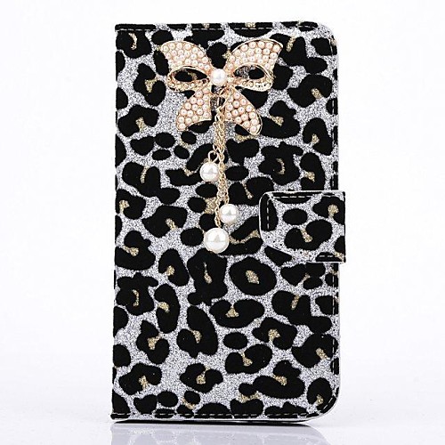 Fashion PU Leather Leopard Pearl Tassels Full Body Case with Stand for SAMSUNG GALAXY S4 I9500