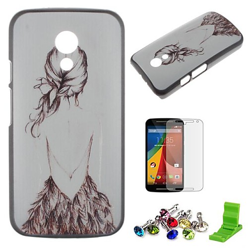 Beautiful Girl' Back Pattern PC Hard Case with Screen Protector,Dust Plug and Stand for Motorola Moto G2/XT1063