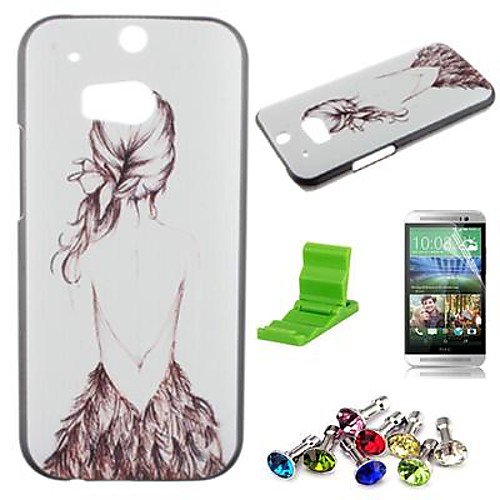 Beautiful Girl' Back Pattern PC Hard Case with Screen Protector,Dust Plug and Stand for HTC One M8