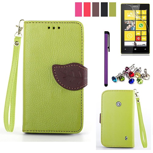 Leaf Design PU Leahter Case with Film,Stylus and Dust Plug for Nokia Lumia 520 (Assorted Colors)