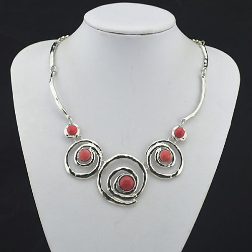 Toonykelly Vintage Look Antique Silver Plated Red Turquoise Stone Necklace(1 Pc)