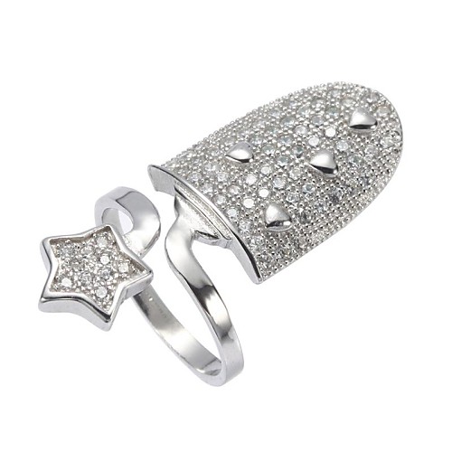 Fashion 925 Sterling Silver(925 sterling Silver Gold Plated) Cubic Zirconia Nail Ring