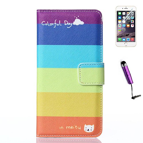 Rainbow Pattern PU Leather Case with Screen Protector and Stylus for iPhone 6